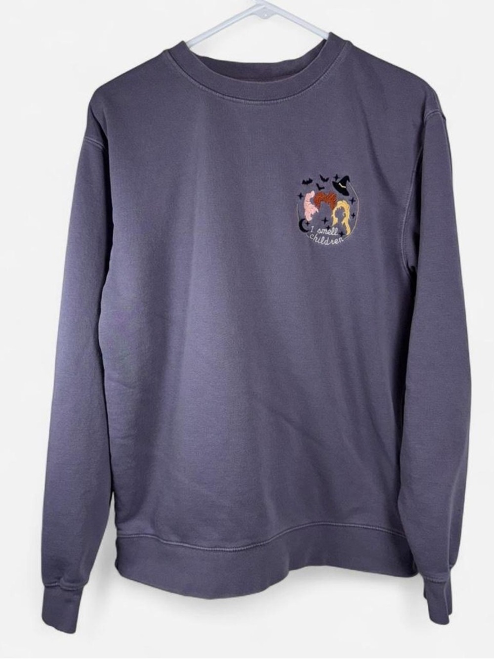 Independent Trading Co Purple Embroidered Sweatshirt Spell Children Graphic M